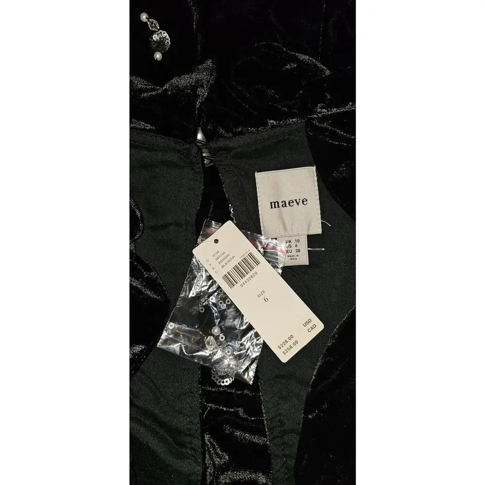 NWT Anthropologie Maeve Short-Sleeve Embellished Velvet Mini Dress $228 SIZE 6 - Picture 5 of 5